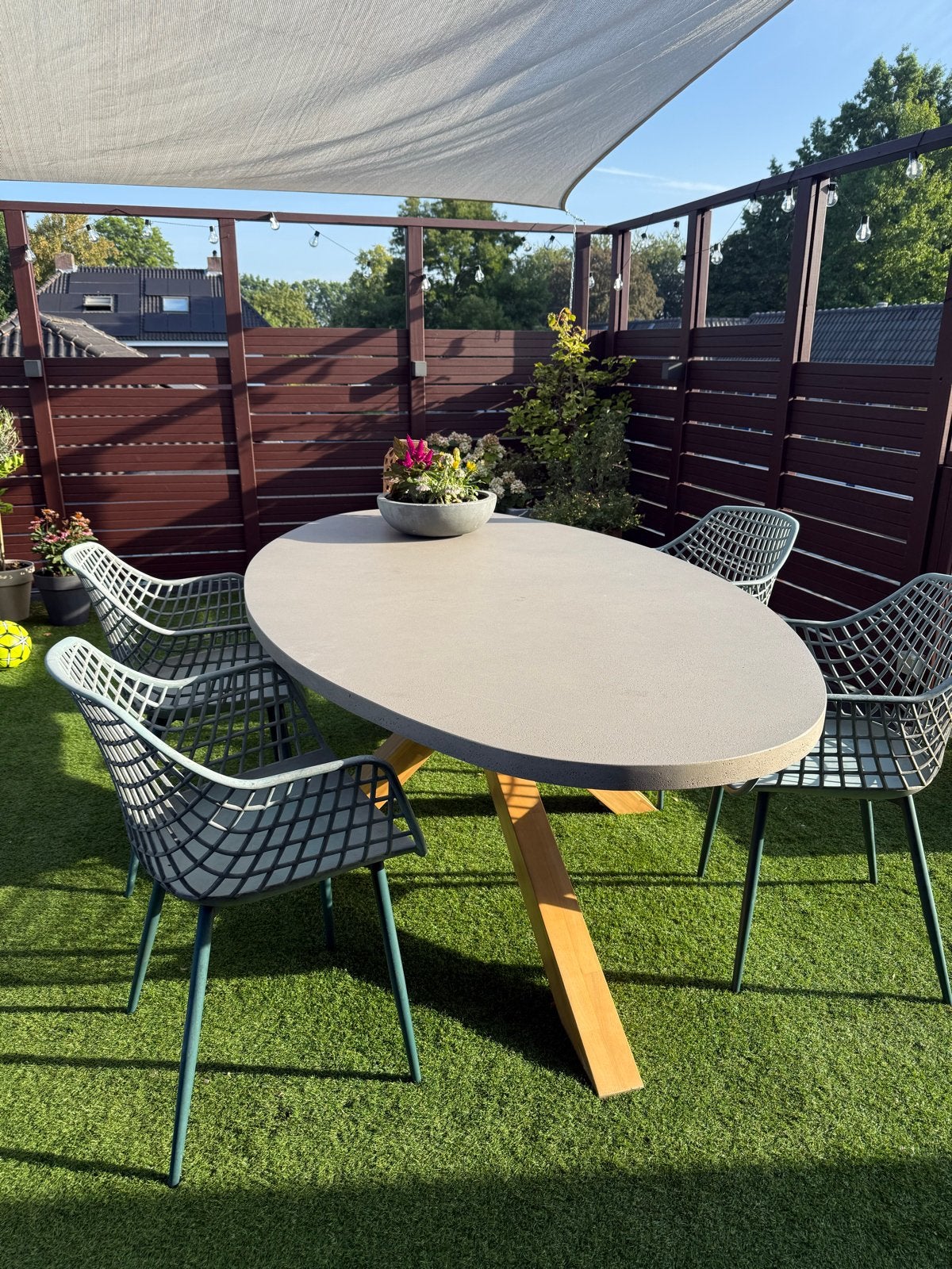 Set van 4 groen/grijze tuinstoelen, Tuin en Terras, Tuinstoelen, Ophalen, Gebruikt, Kunststof