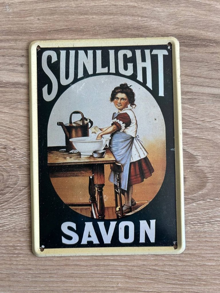 Nostalgische reklameborden van toen - Sunlight Savon, Verzamelen, Merken en Reclamevoorwerpen, Ophalen, Gebruikt, Reclamebord