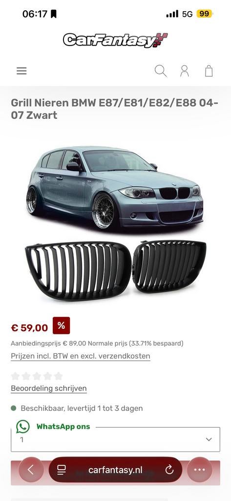 Nieuw Set Nieren voor BMW E87/E81/E82/E88 04-07 Zwart, Ophalen of Verzenden, Nieuw, Voor, BMW