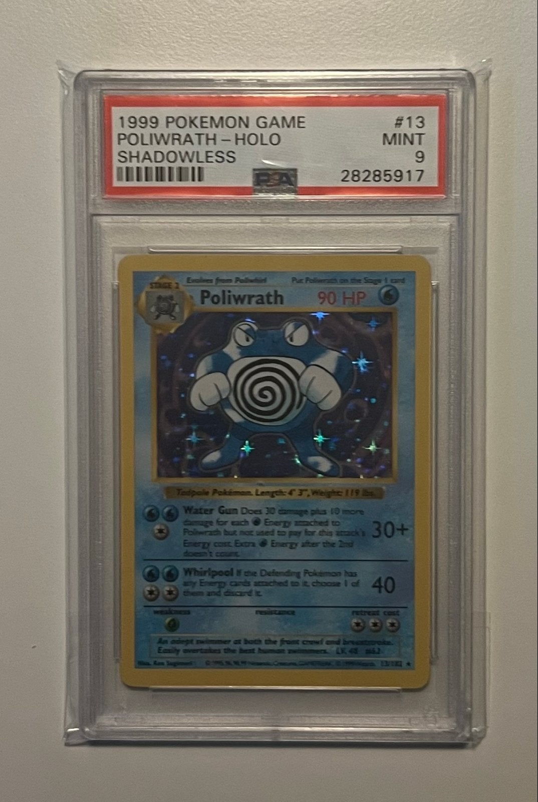 Poliwrath 13/102 - Shadowless - Base Set - PSA 9, Ophalen of Verzenden, Zo goed als nieuw, Losse kaart