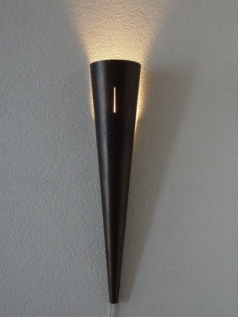 Vintage wandlamp bruin gepatineerd metaal jaren '70, Gebruikt, Bruin, Ophalen of Verzenden, Up & down verlichting