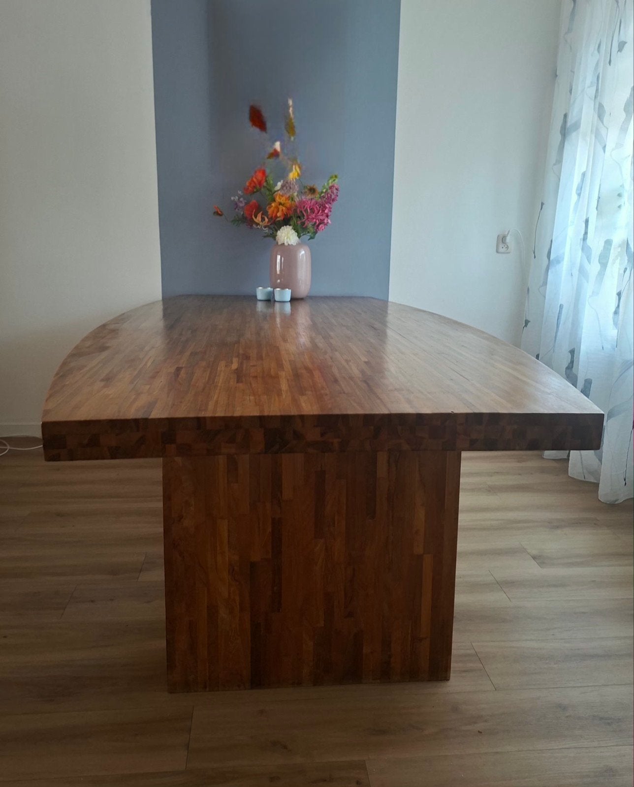 Massieve houten eettafel - zgn strippen teak look (Eijerkamp, Ophalen, 100 tot 150 cm, 200 cm of meer, Vier personen
