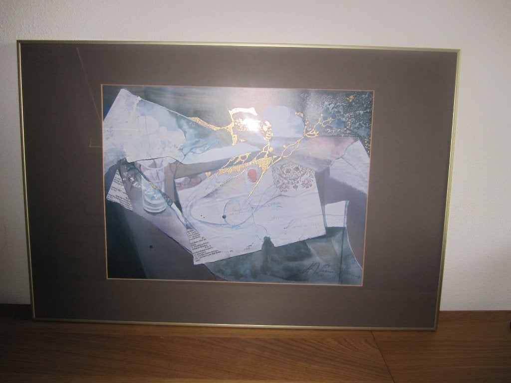 Goudkleurige kunststof fotolijst met foto 90 cm x 60 cm., Huis en Inrichting, Ophalen, Kunststof, 90 cm, Zo goed als nieuw