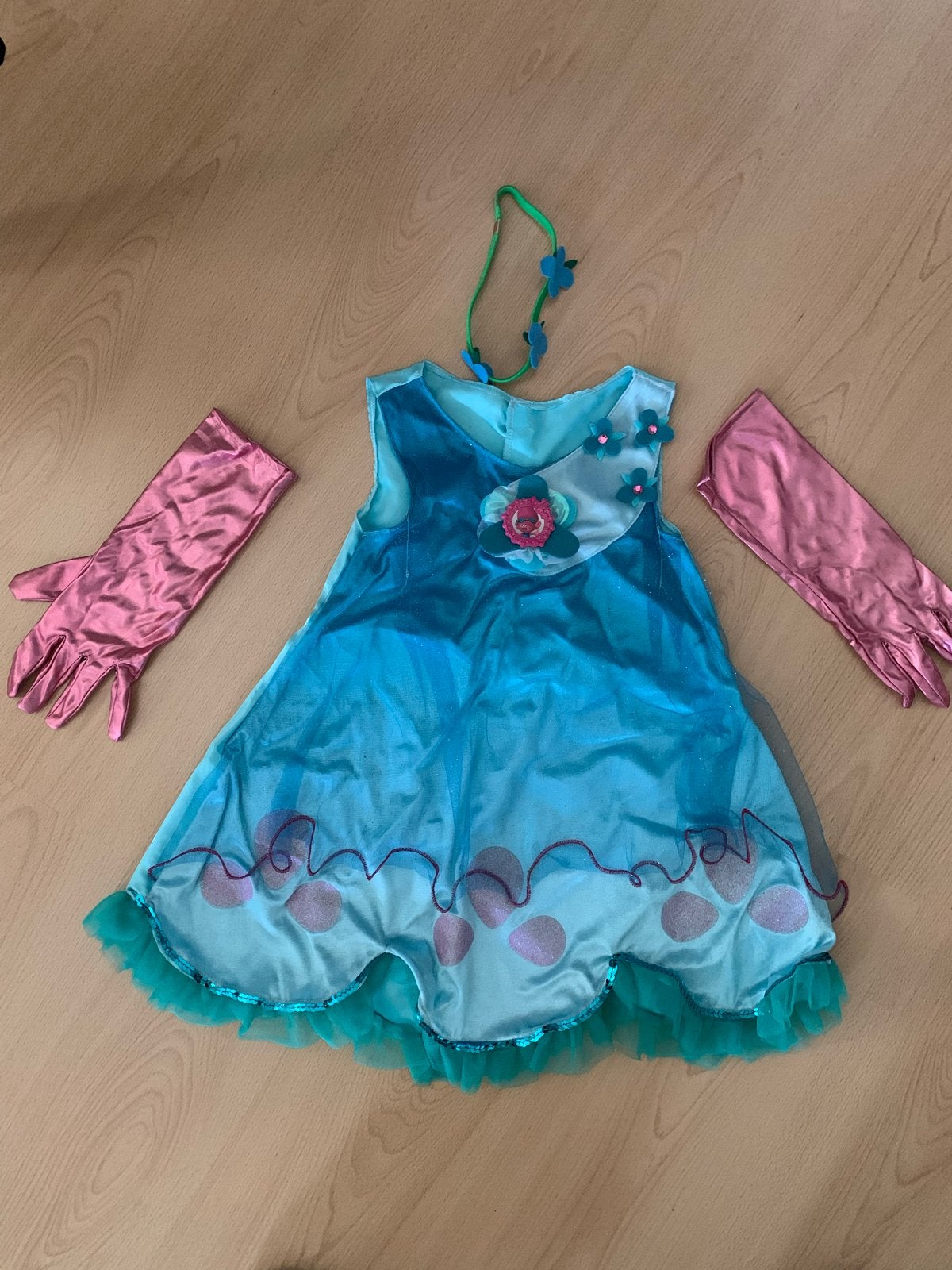 Trolls Poppy verkleedjurk met accessoires en tas, Ophalen of Verzenden, Zo goed als nieuw, 110 t/m 116, Meisje