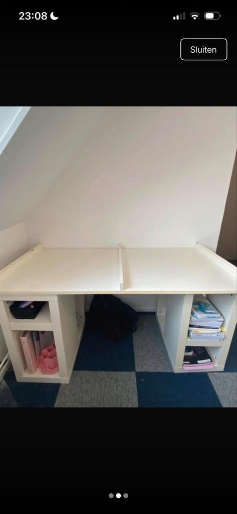 Groot bureau met glazen opp, Gebruikt, Met lades, Ophalen of Verzenden, IKEA