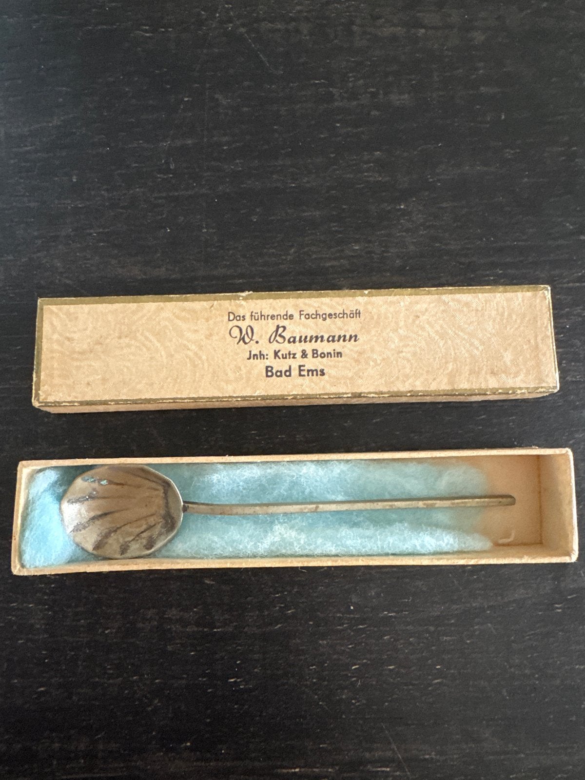 Antieke zilverkleurige lepel van W. Baumann, Bad Ems, Antiek en Kunst, Ophalen of Verzenden