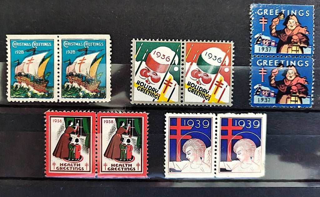 USA : TBC kerst/sluitzegel 5 duos 1928/1936-1939, Verzenden, Overige thema's