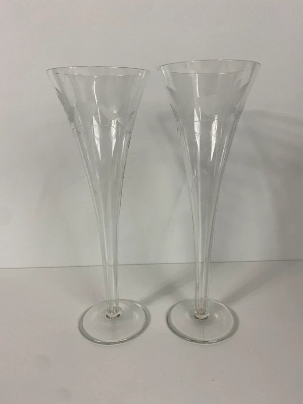 Set van 2 gegraveerde champagneglazen / flûtes, Verzamelen, Glas en Borrelglaasjes, Gebruikt, Overige typen, Ophalen of Verzenden