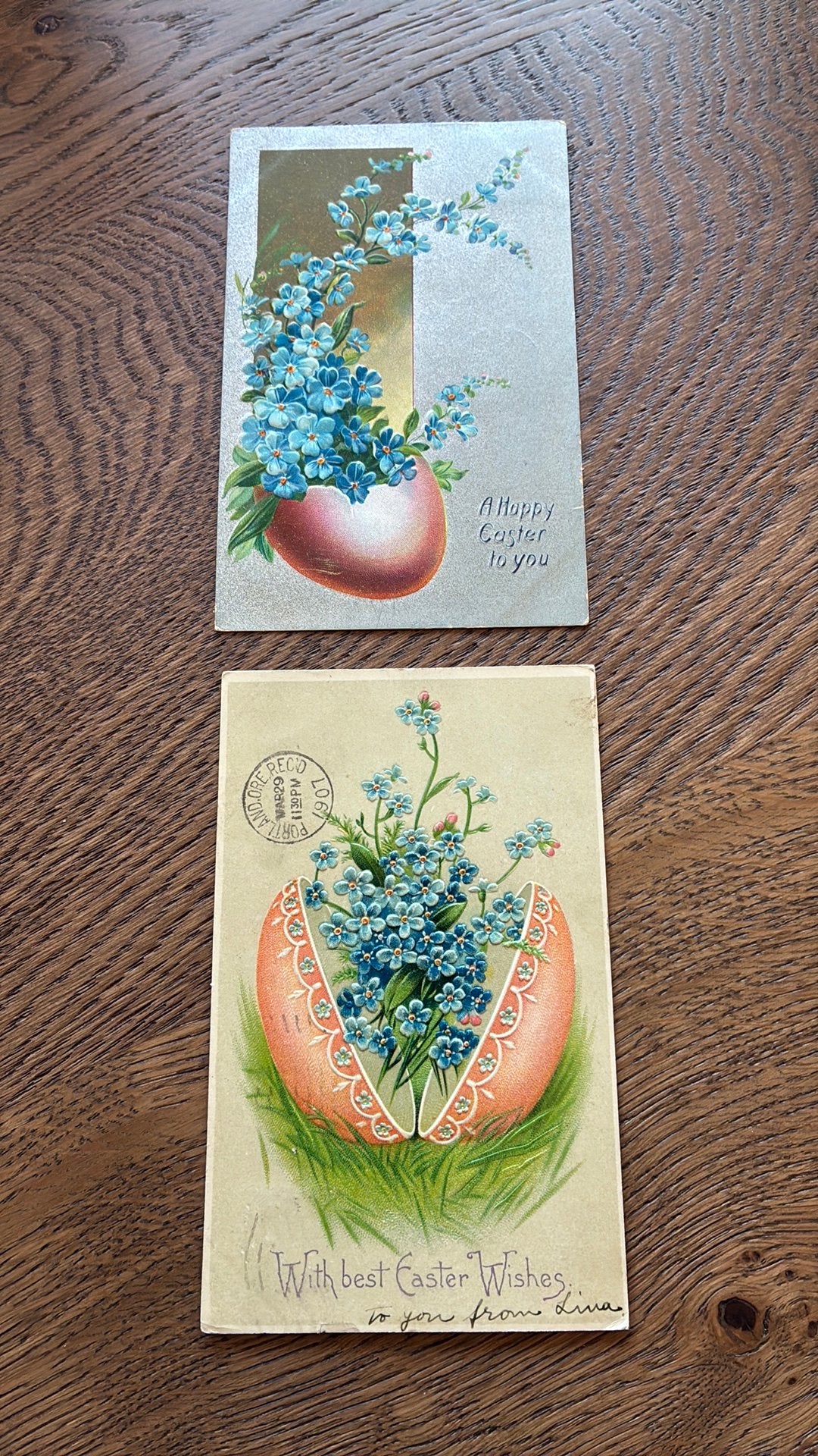 Reliefkaarten. Paaswensen. Paasei, vergeetmijnietjes.1907.., Ophalen of Verzenden, Voor 1920