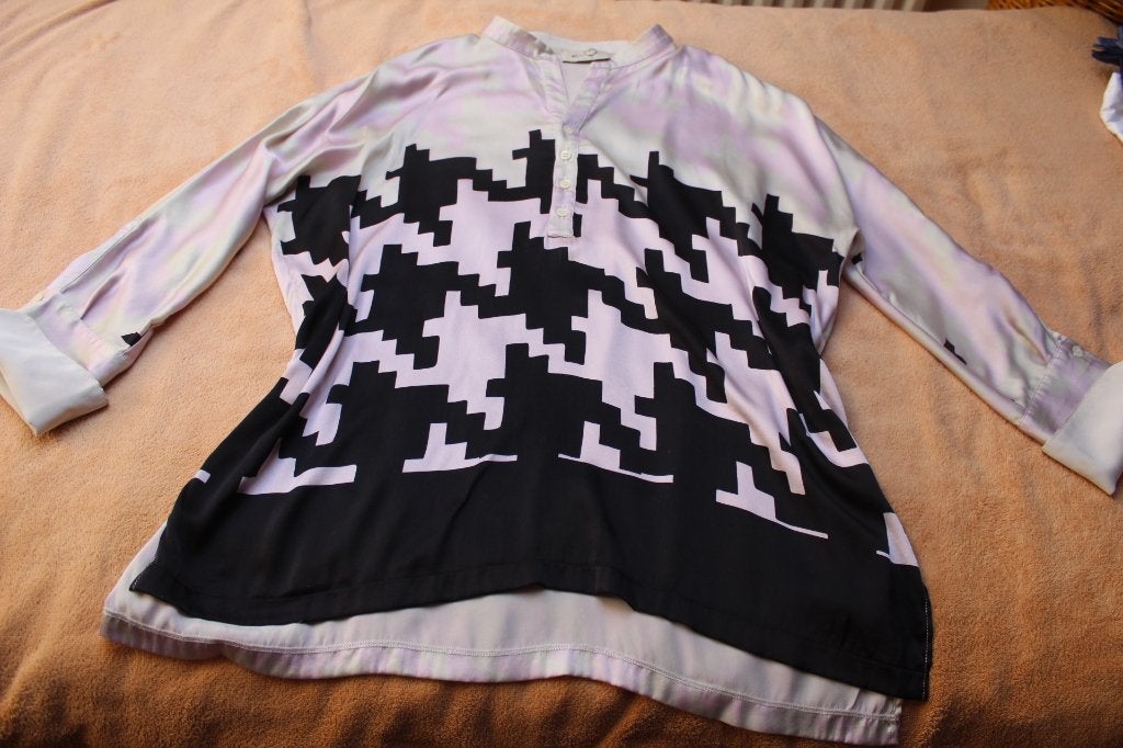 Ki6? Who Are You? Zijden Blouse met Pied-de-Poule Print, Kleding | Dames, Ki6? Who Are You?, Verzenden, Zwart, Maat 42/44 (L)