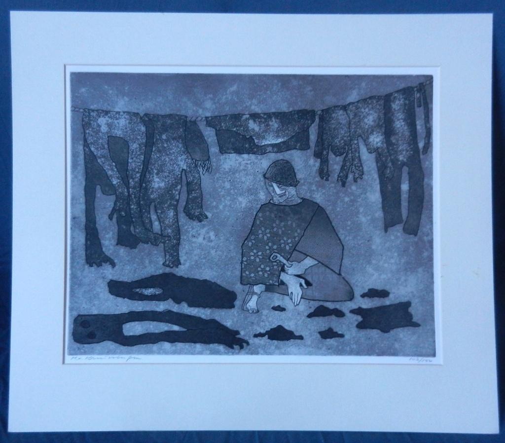 Aquatint ets Gulliver...Harry van Kruiningen 1977 hxb 33x42, Antiek en Kunst, 42 cm, Ophalen of Verzenden, 32 cm, Origineel
