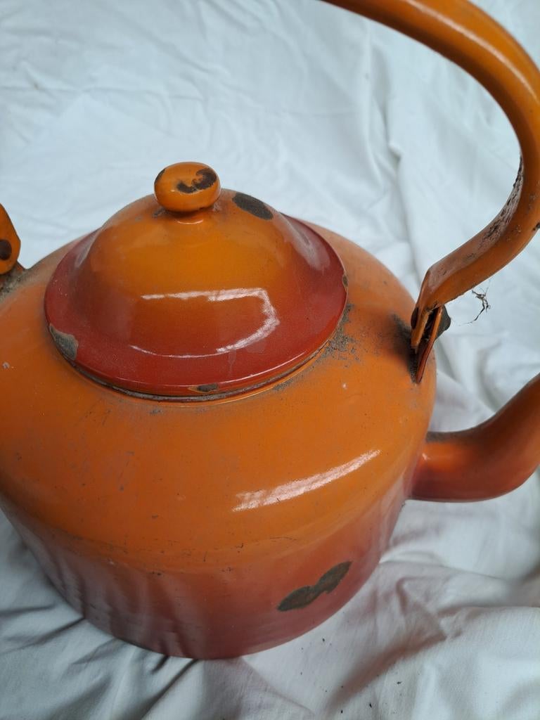 Vintage geëmailleerde fluitketel - Oranje, Ophalen of Verzenden