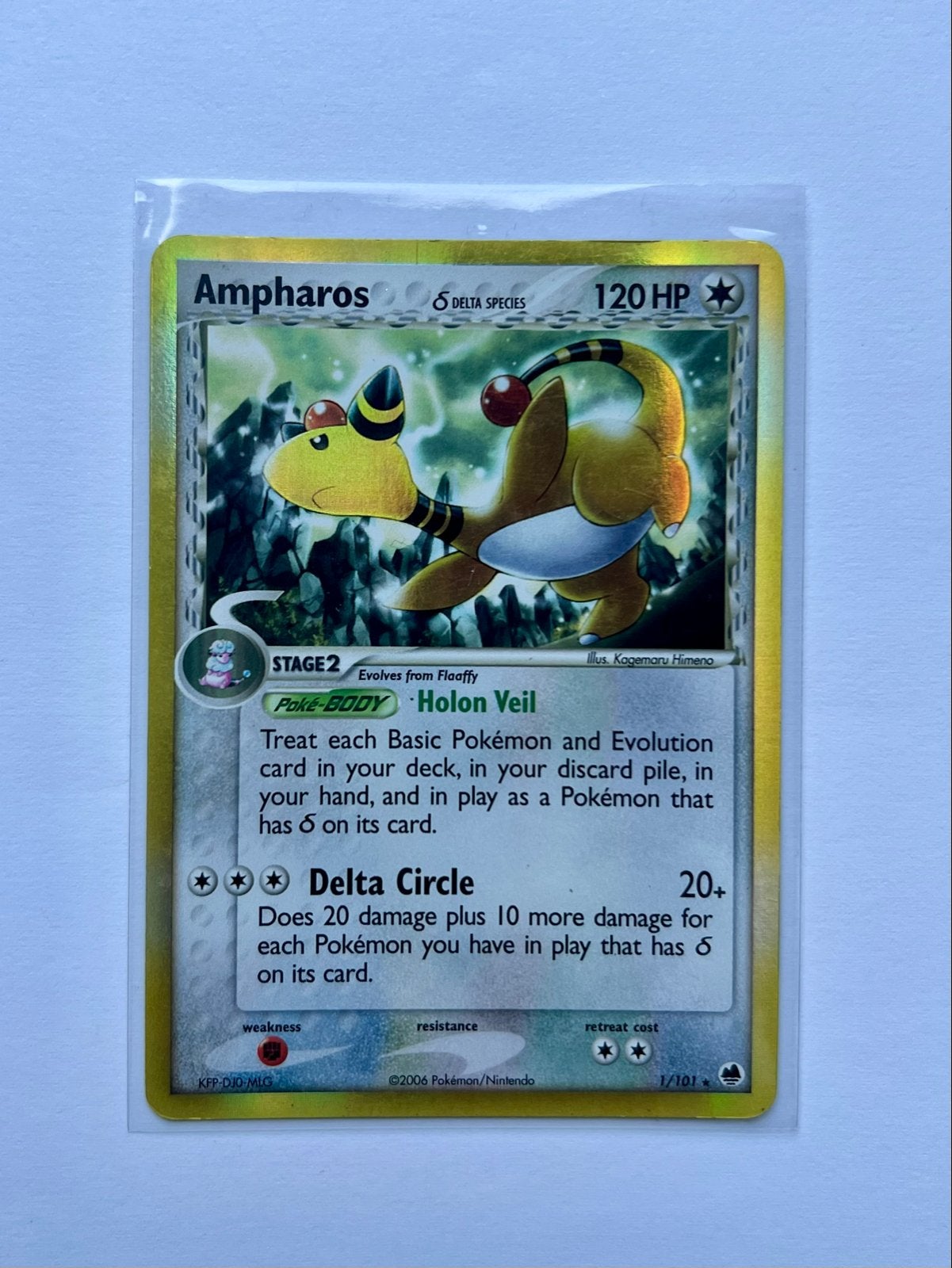 Ampharos δ Delta Species Holo Pokémon Kaart 1/101, Ophalen of Verzenden, Zo goed als nieuw, Losse kaart, Foil