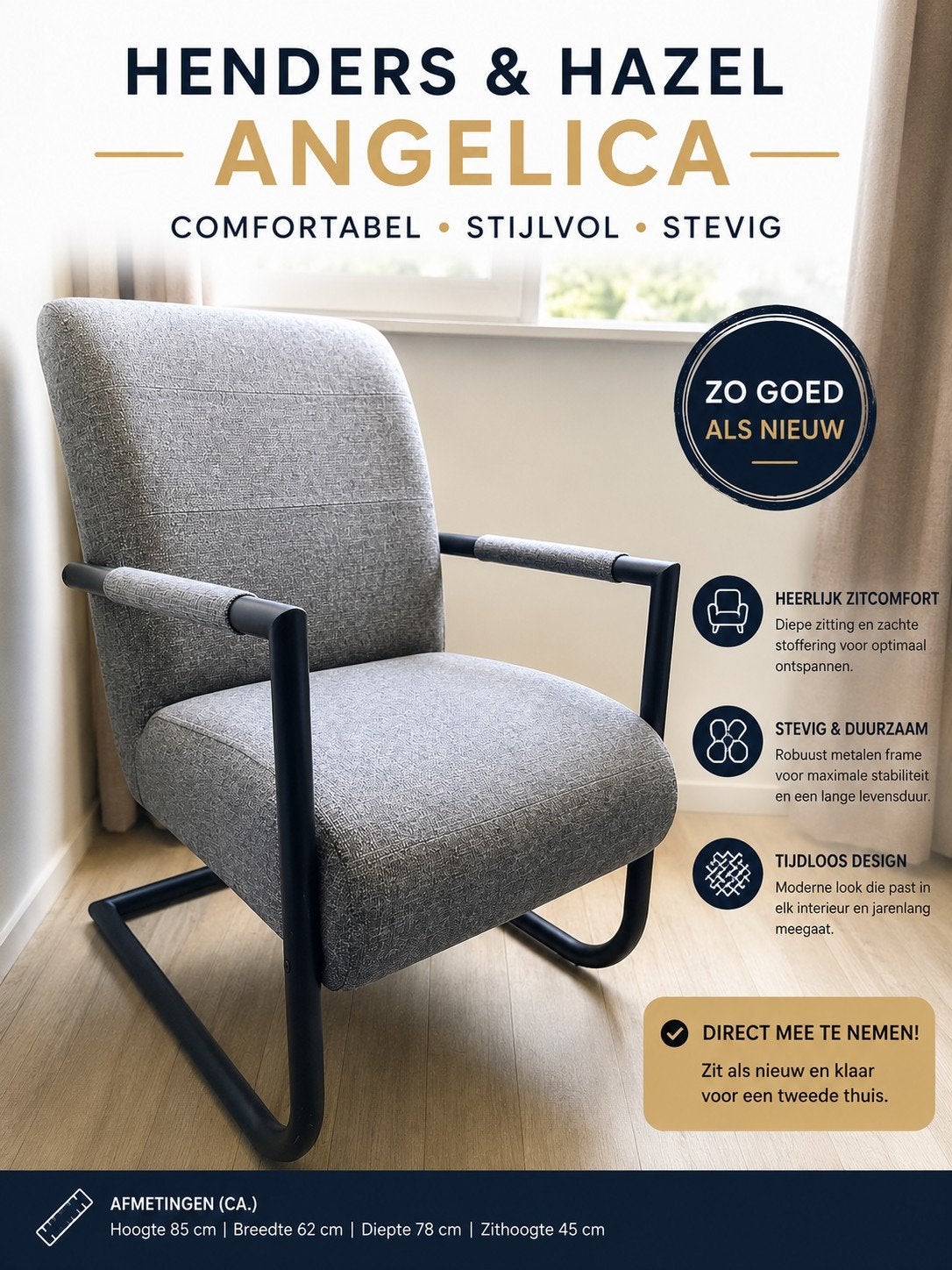 2 fauteuils Henders & Hazel, Ophalen, Gebruikt, 75 tot 100 cm, Stof