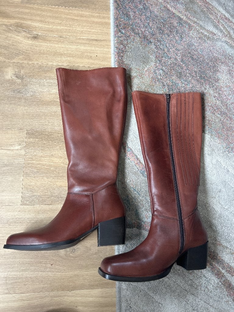 Hoge laarzen cognac en zwart, Kleding | Dames, Ophalen, Hoge laarzen, Zo goed als nieuw, Bruin