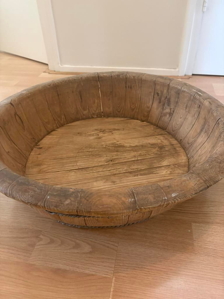 Oude houten olijfbak, Huis en Inrichting, Woonaccessoires | Schalen en Manden, Ophalen, Rond, Hout