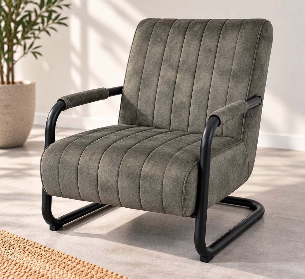Olijfgroene/grijsgroene fauteuil - Zo goed als nieuw, Ophalen, 75 tot 100 cm, Zo goed als nieuw, Metaal