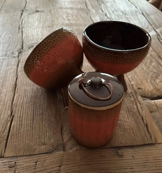 Bloomingville retro bloempotjes en voorraad potje leuke set, Ophalen, Rond, Zo goed als nieuw, Aardewerk