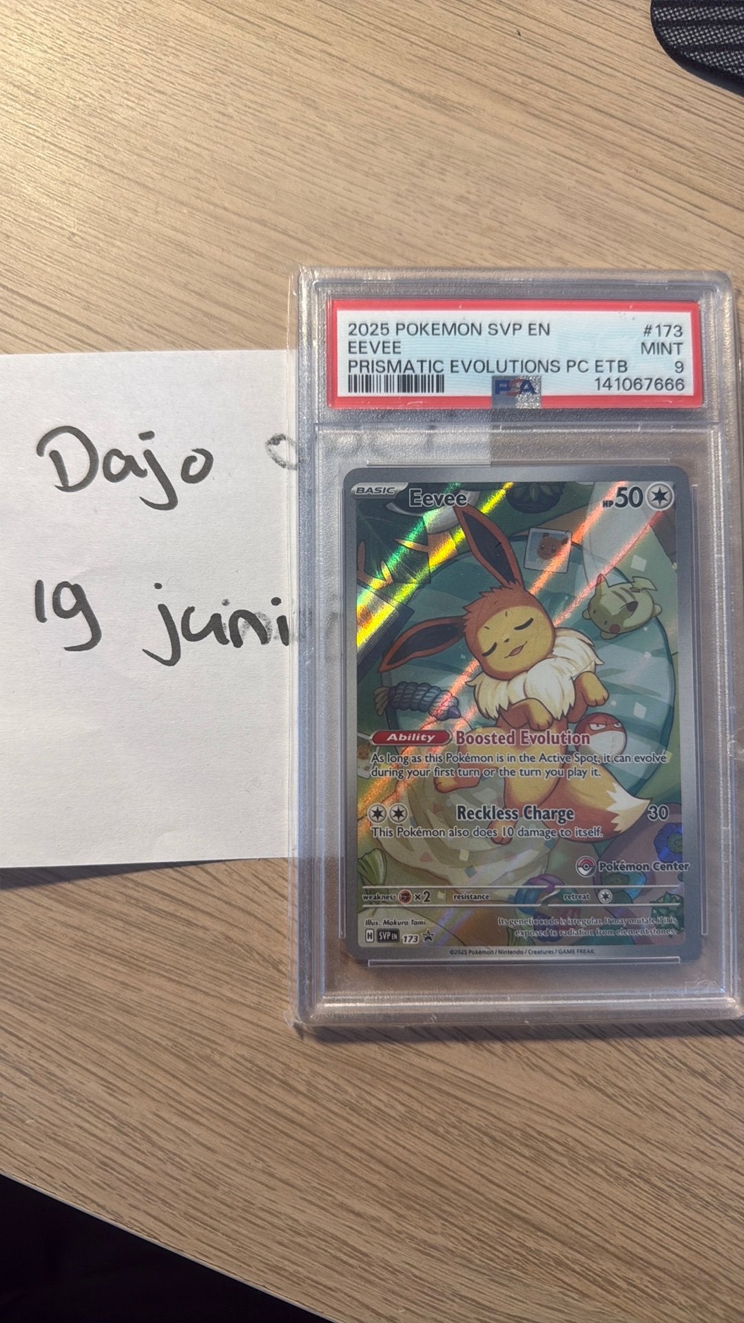 Prismatic Evolutions Promo PC Stamped PSA 9, Ophalen, Nieuw, Losse kaart, Foil