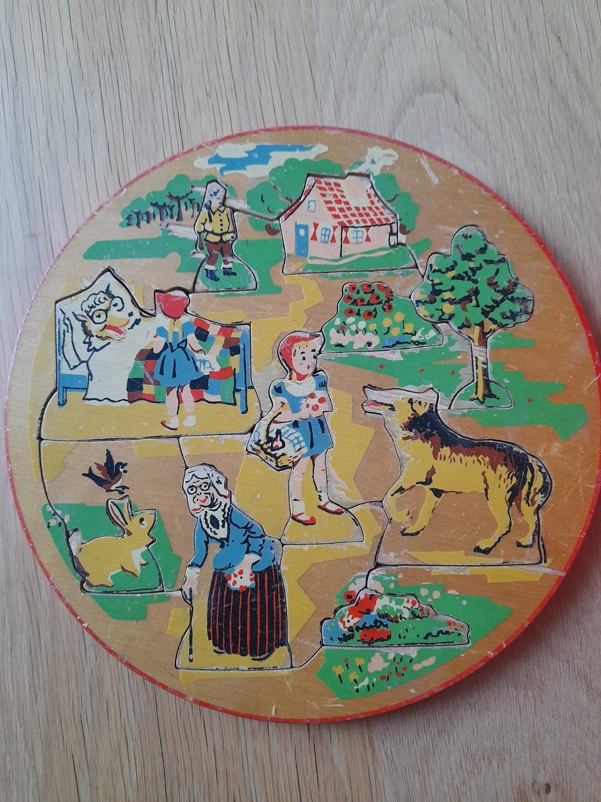 Vintage houten puzzel Roodkapje, Ophalen, 2 tot 4 jaar, Gebruikt, 10 tot 50 stukjes