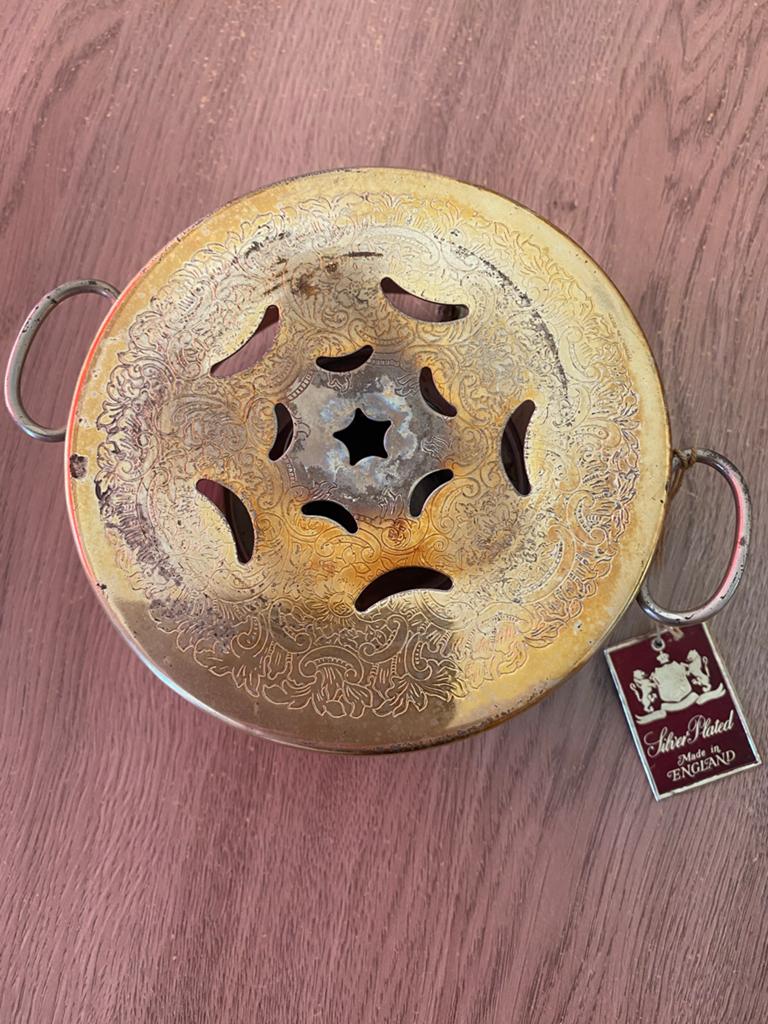 Vintage Verzilverde Theelichtwarmer - Made in England, Ophalen of Verzenden