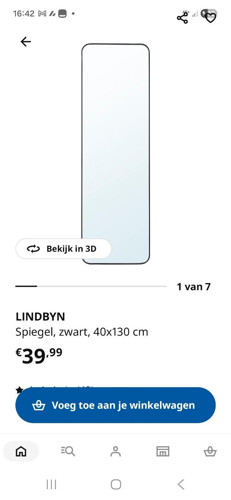 Spiegel Lindbyn, 40x130 cm, Ophalen