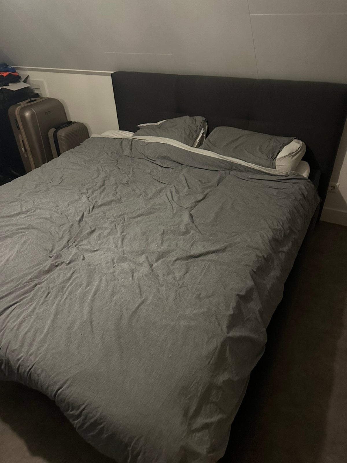Boxspring tweepersoons antraciet, Ophalen, Gebruikt, Tweepersoons, 180 cm