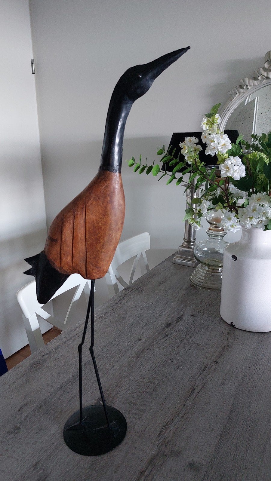 Decoratieve Kraanvogel Beeld - Hout en Metaal, Ophalen, Hout, Zo goed als nieuw, Modern