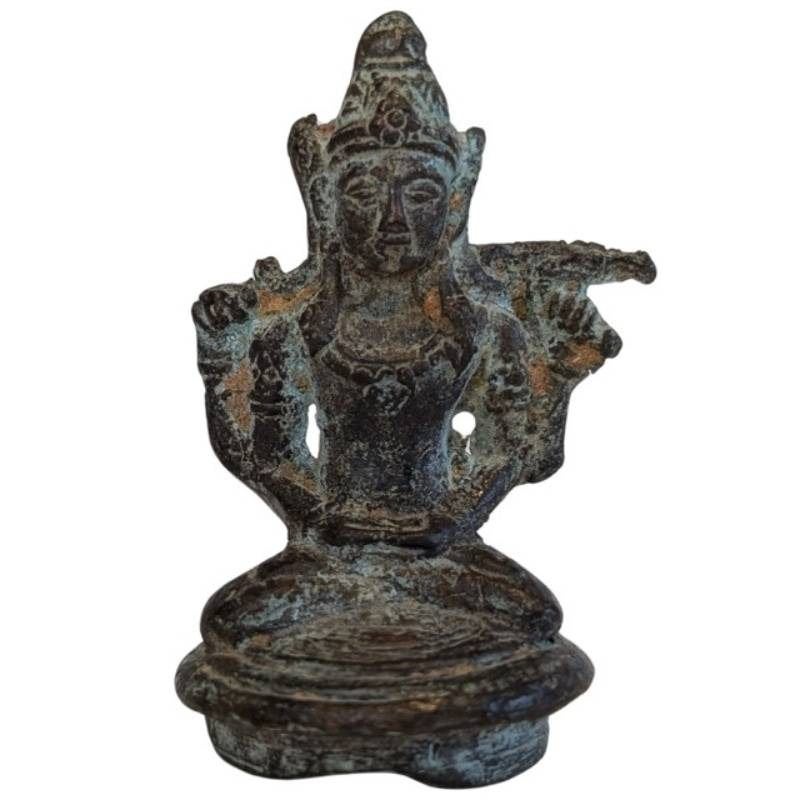 Oud bronzen Vishnu-beeldje – hindoeïstisch altaarbeeld, Gebruikt, 7 cm, Ophalen of Verzenden, Overige materialen