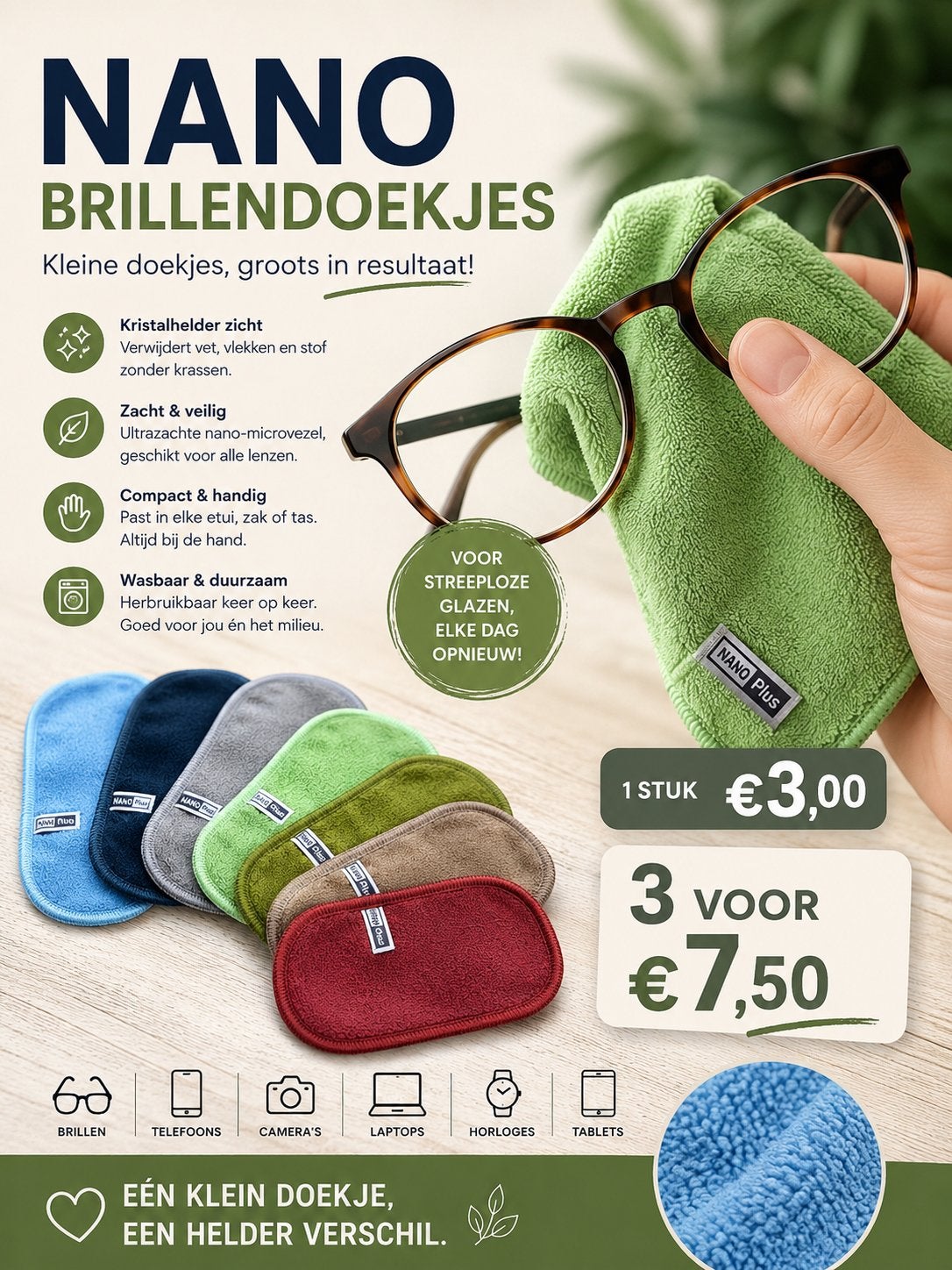 Nano brillendoekjes, Ophalen of Verzenden, Zo goed als nieuw, Overige typen