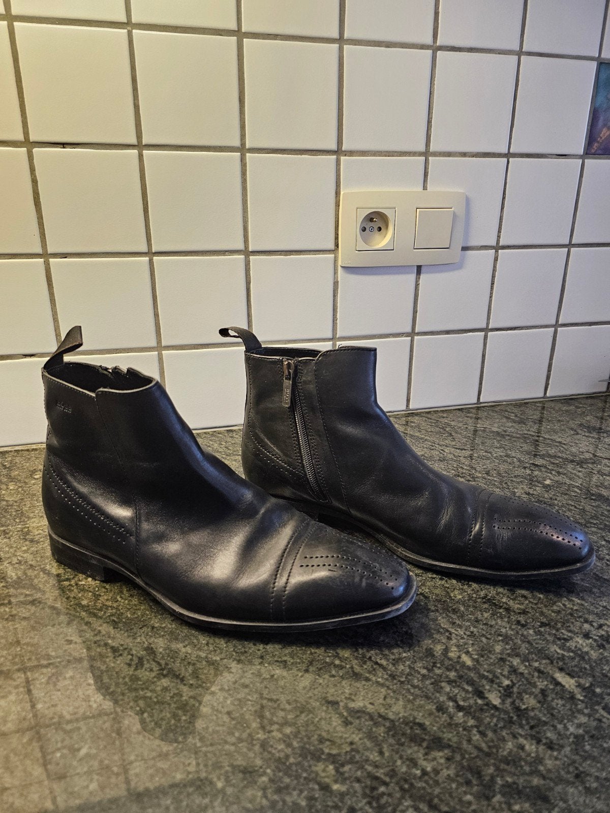 BOSS Hugo Boss Leren Boots - Zwart - Maat 42, Zwart, Boots, Ophalen of Verzenden, Gedragen