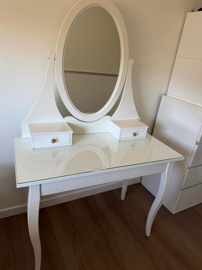 Witte kaptafel met spiegel en lades, Ophalen, 100 tot 150 cm, 50 tot 100 cm, Zo goed als nieuw