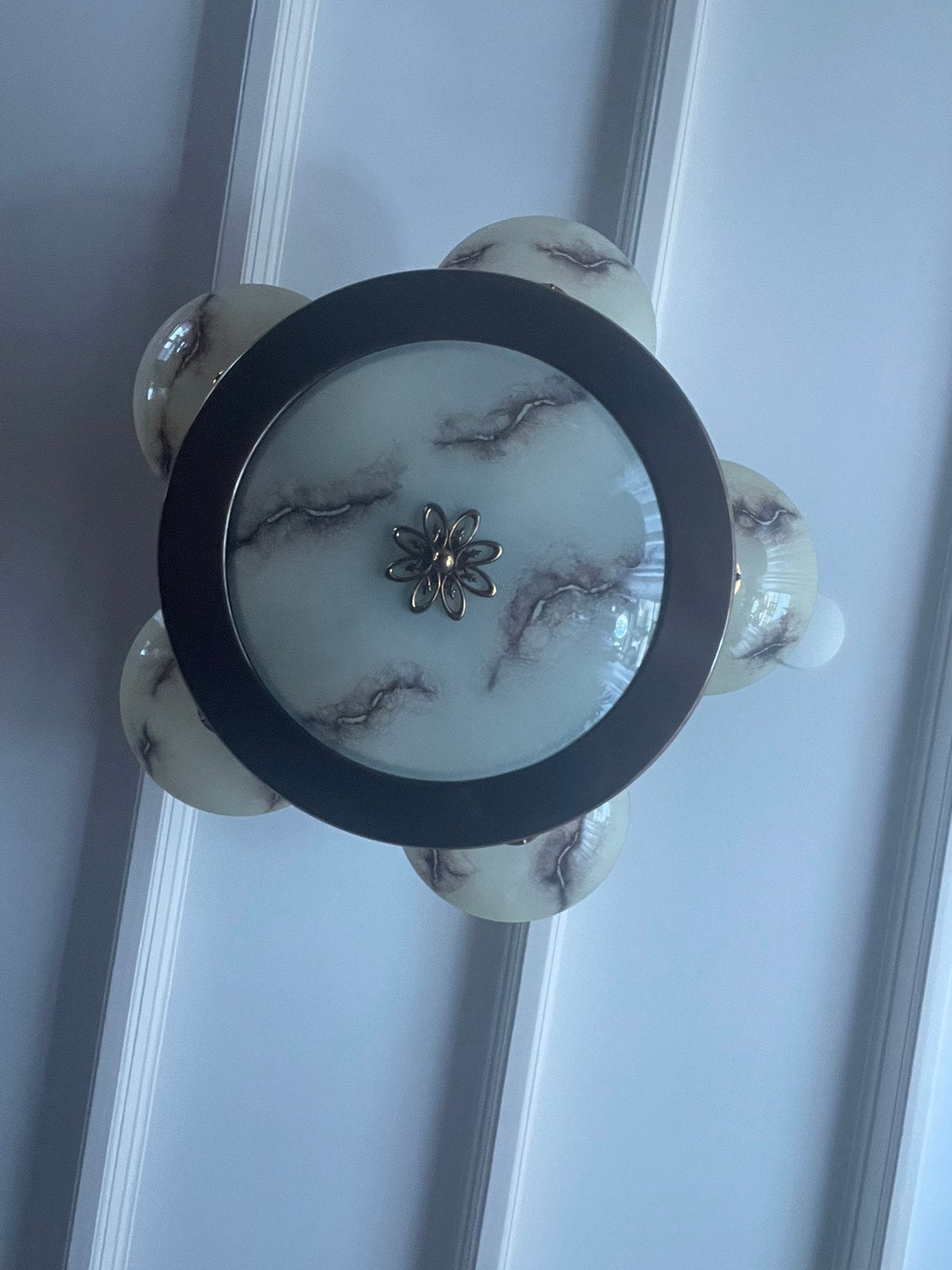 Mooie antieke lamp met glazen schalen., Ophalen, Gebruikt, Inclusief lichtbron, Meerkleurig
