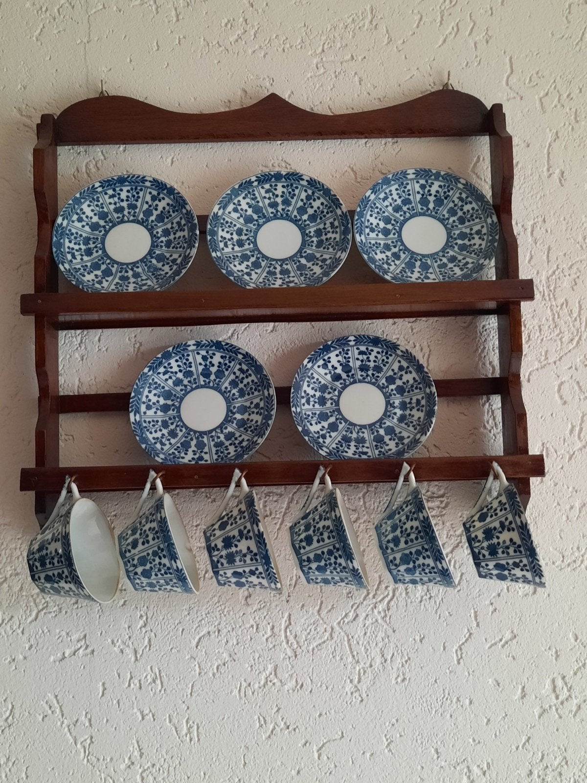 Vintage Delfts Blauw Servies met Houten Rek, Ophalen