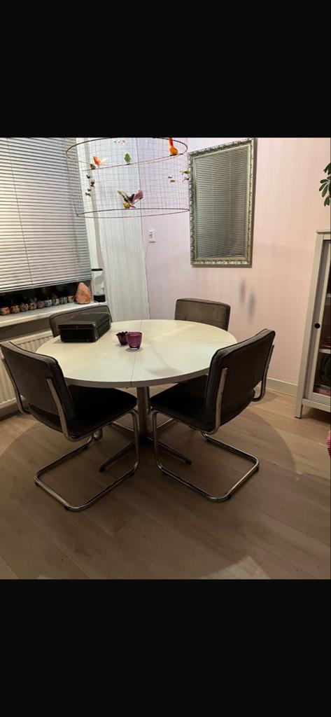Jaren 60/70 witte tafel vintage pastoe uitschuifbaar, Ophalen, Gebruikt, 100 tot 150 cm, Rond