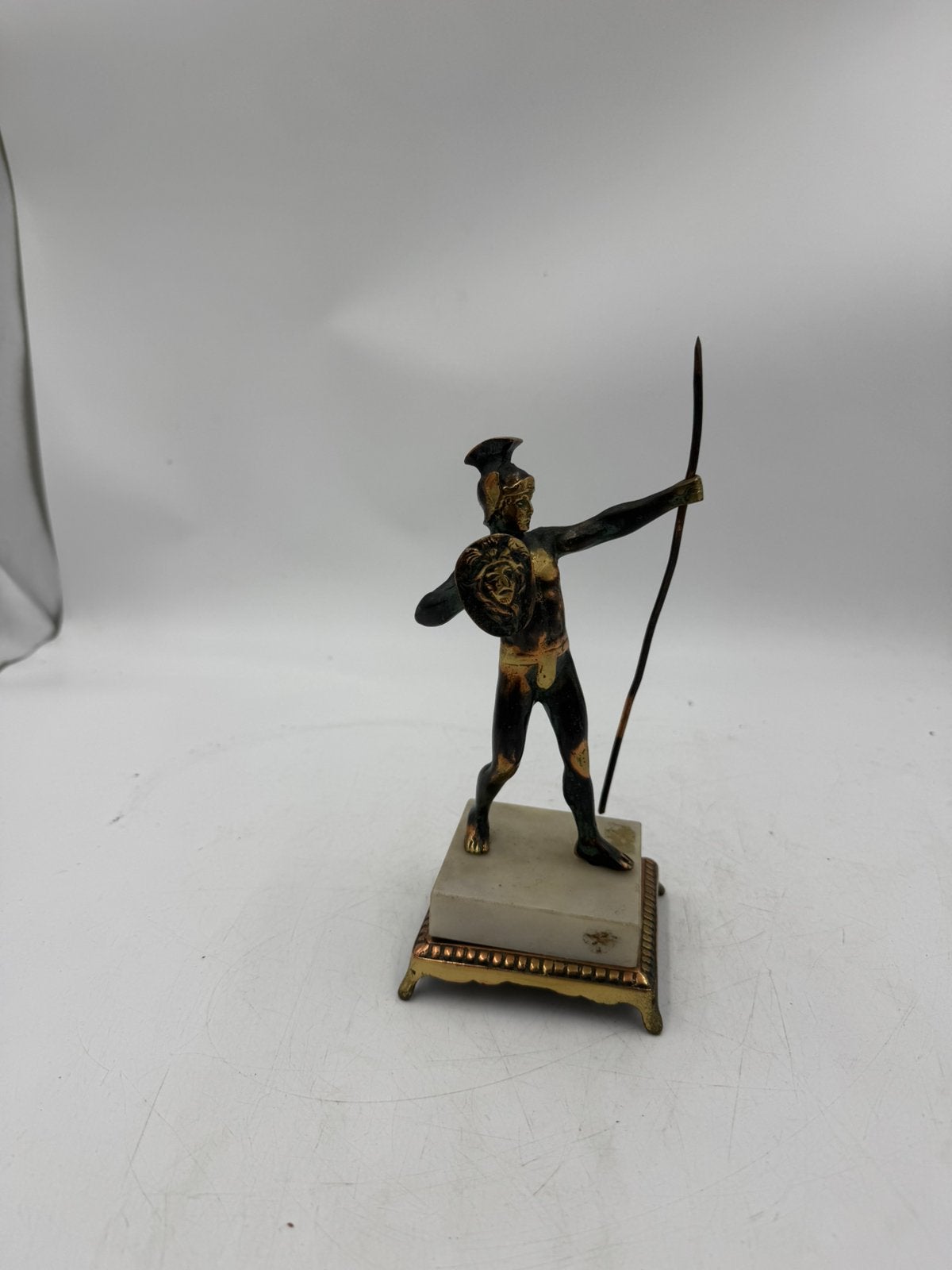 Antiek/Vintage Beeld Griekse Krijger op Marmeren Voet, Ophalen of Verzenden, Beeld
