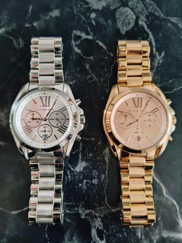 Michael Kors Horloges - Zilver en Roségoud Set, Sieraden, Tassen en Uiterlijk, Horloges | Dames, Ophalen of Verzenden, Staal, Overige merken