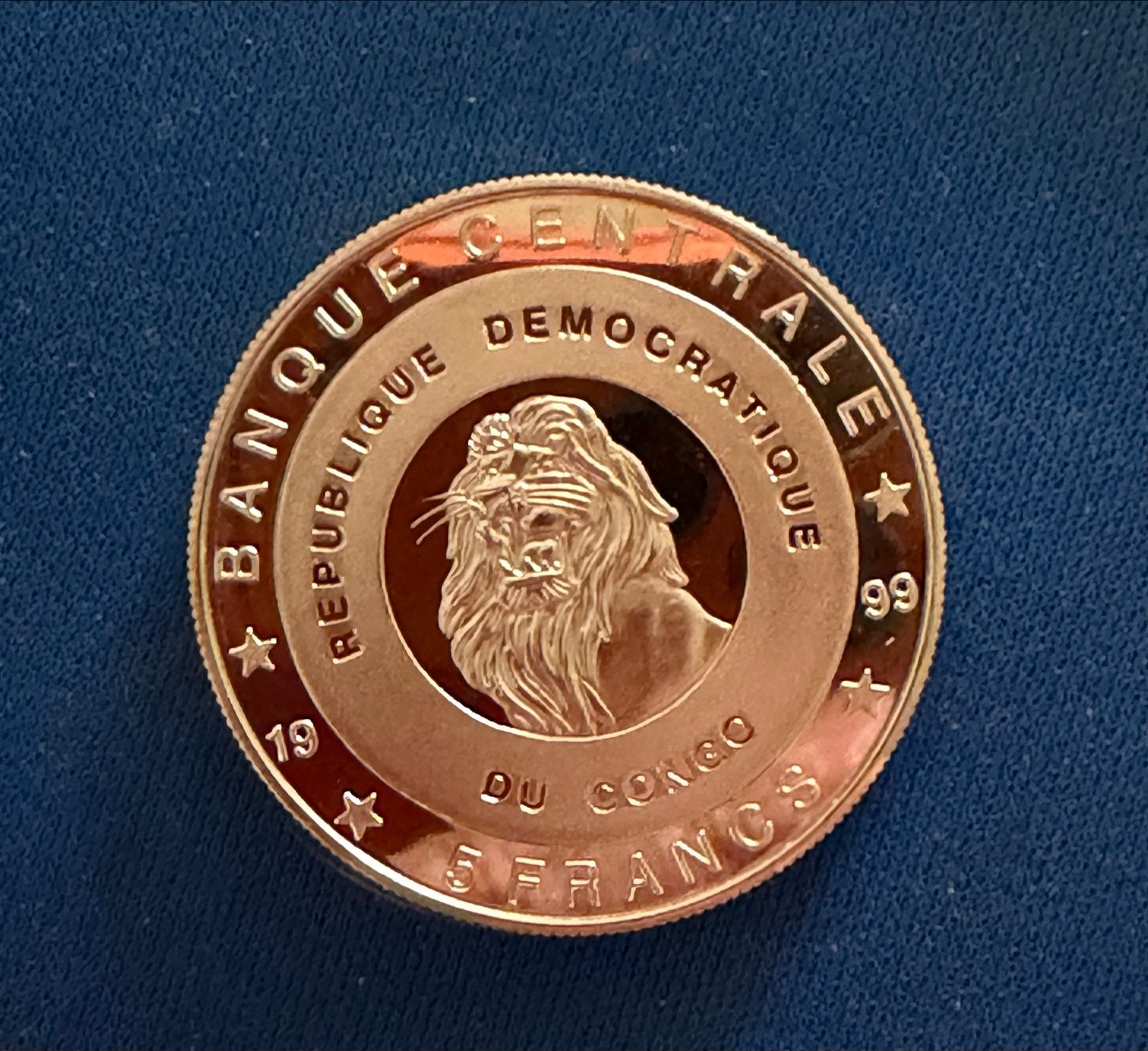 1999 Congo 5 Francs Koningin Juliana Proof Munt, Ophalen of Verzenden, Overige landen, Losse munt