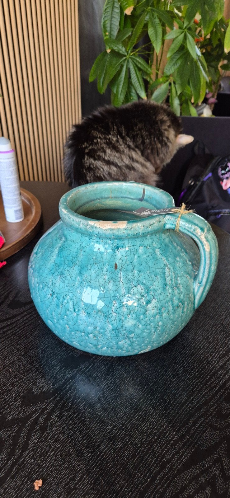 Turquoise met craquelé afwerking - Brynxz Collections, Huis en Inrichting, Woonaccessoires | Vazen, Ophalen of Verzenden, Zo goed als nieuw