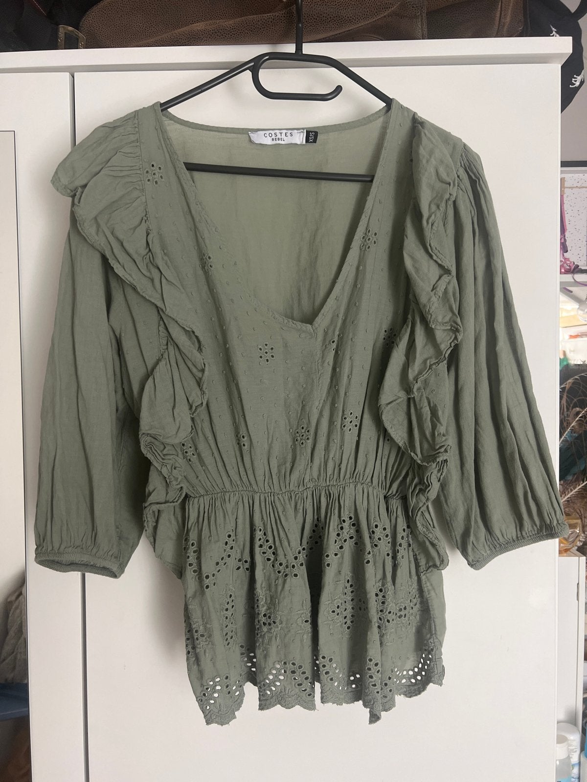 Costes Rebel Blouse met Broderie en Ruches - Maat XS/S, Ophalen of Verzenden, Zo goed als nieuw, Korte mouw, Maat 34 (XS) of kleiner
