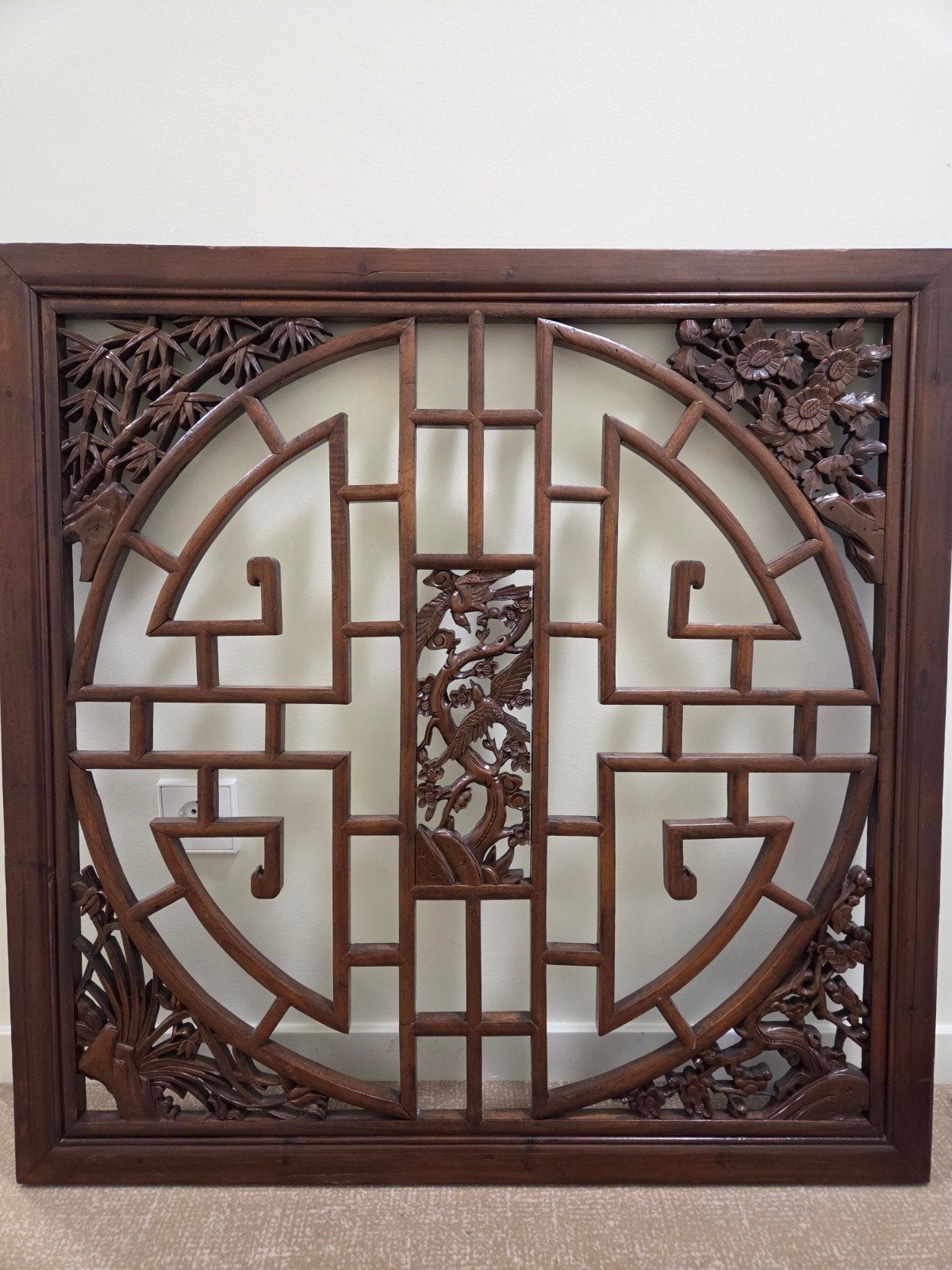 Chinees wandpaneel van hout, Oosters, Hout, Zo goed als nieuw, Bruin
