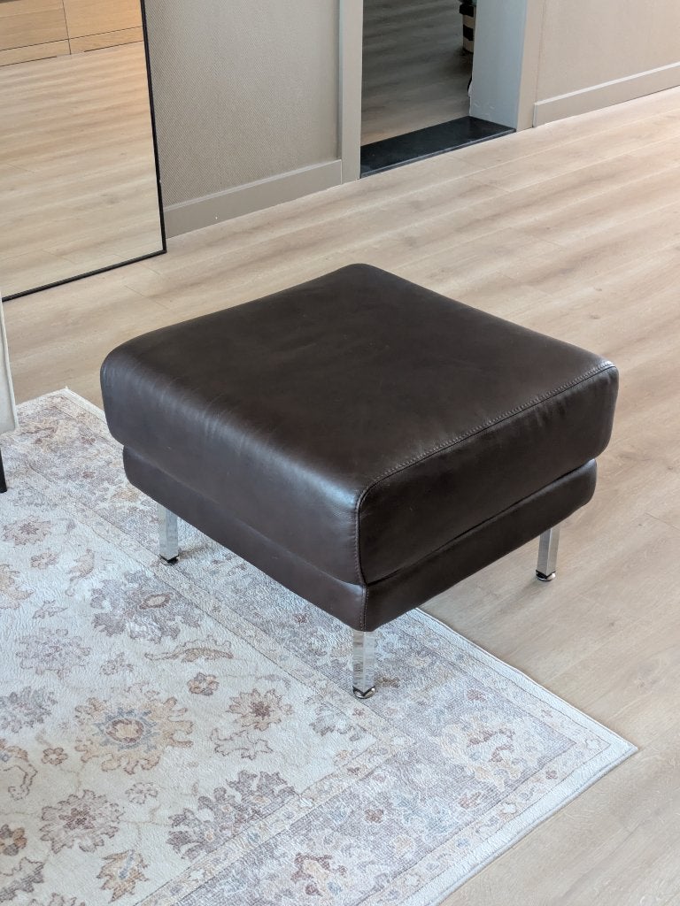 Leren poef donker bruin, Huis en Inrichting, Ophalen, 50 tot 75 cm, Leer, Zo goed als nieuw