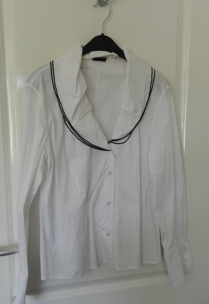 Witte Gerry Weber blouse met dubbele kraag, Verzenden, Gedragen, Maat 42/44 (L), Wit