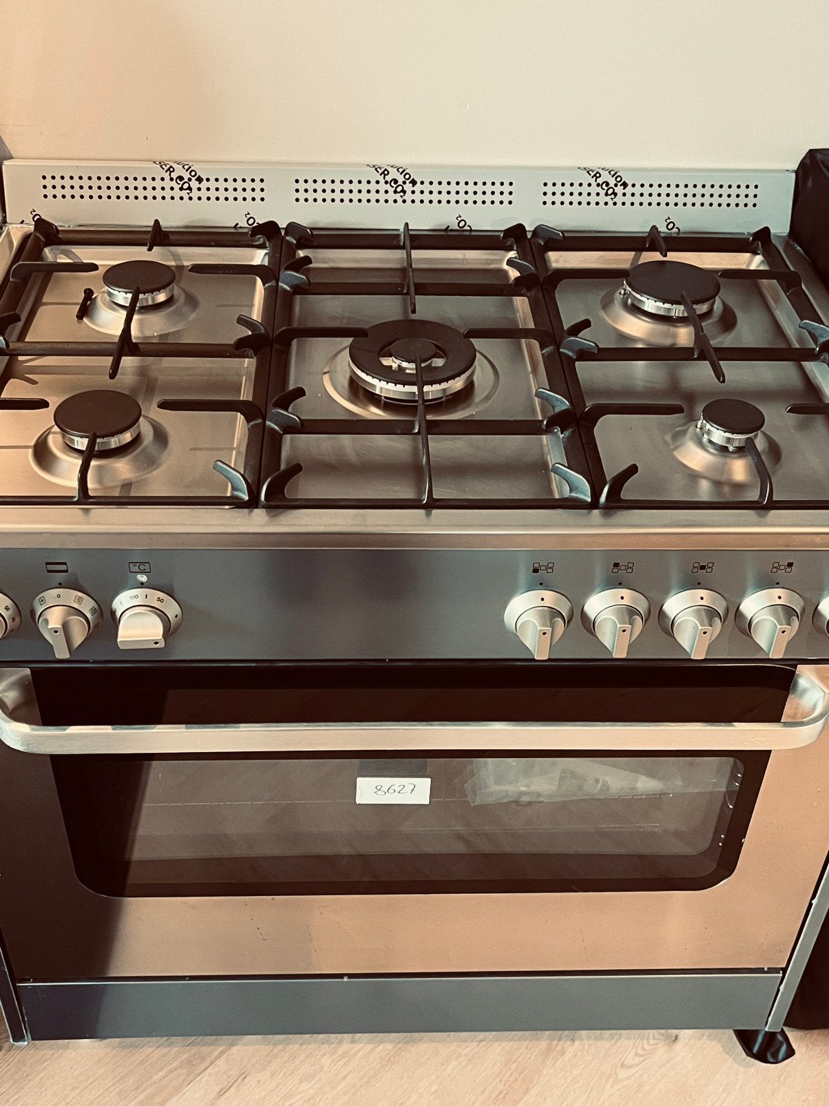 SARO Horeca Gasfornuis 5 Pits + Oven 90 cm – Nieuwstaat, Ophalen, 60 cm of meer, Gas, Vrijstaand
