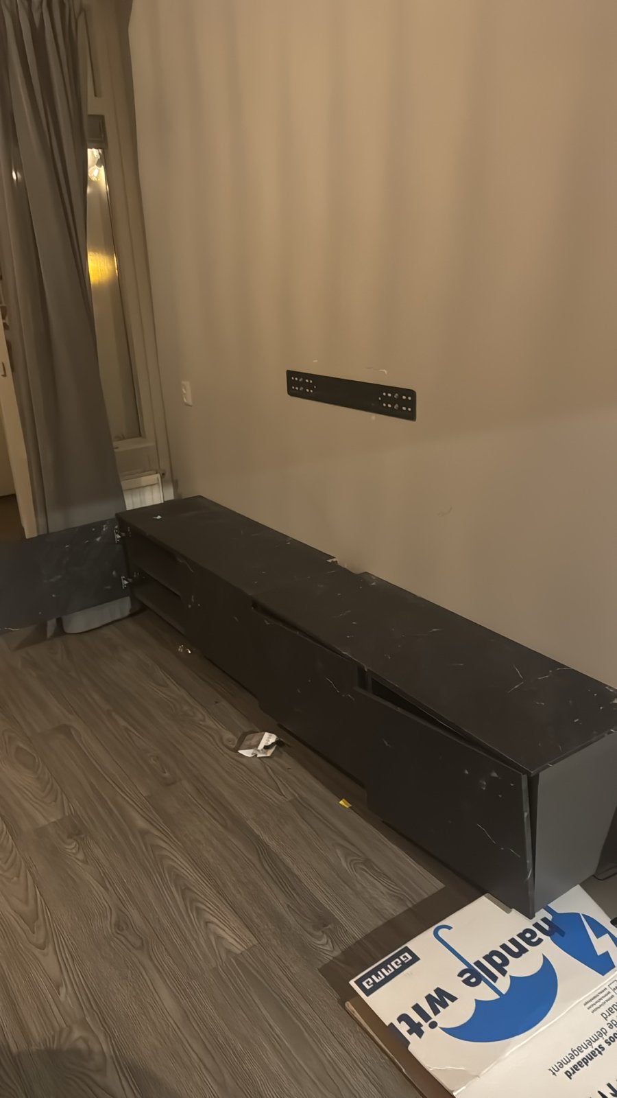 Zwart marmerlook tv-meubel, Ophalen, Overige materialen, Gebruikt, 200 cm of meer