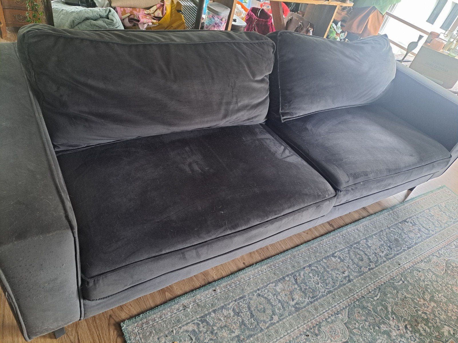 Zwarte suede bank(GRATIS), Ophalen, Gebruikt, Driepersoons, 75 tot 100 cm