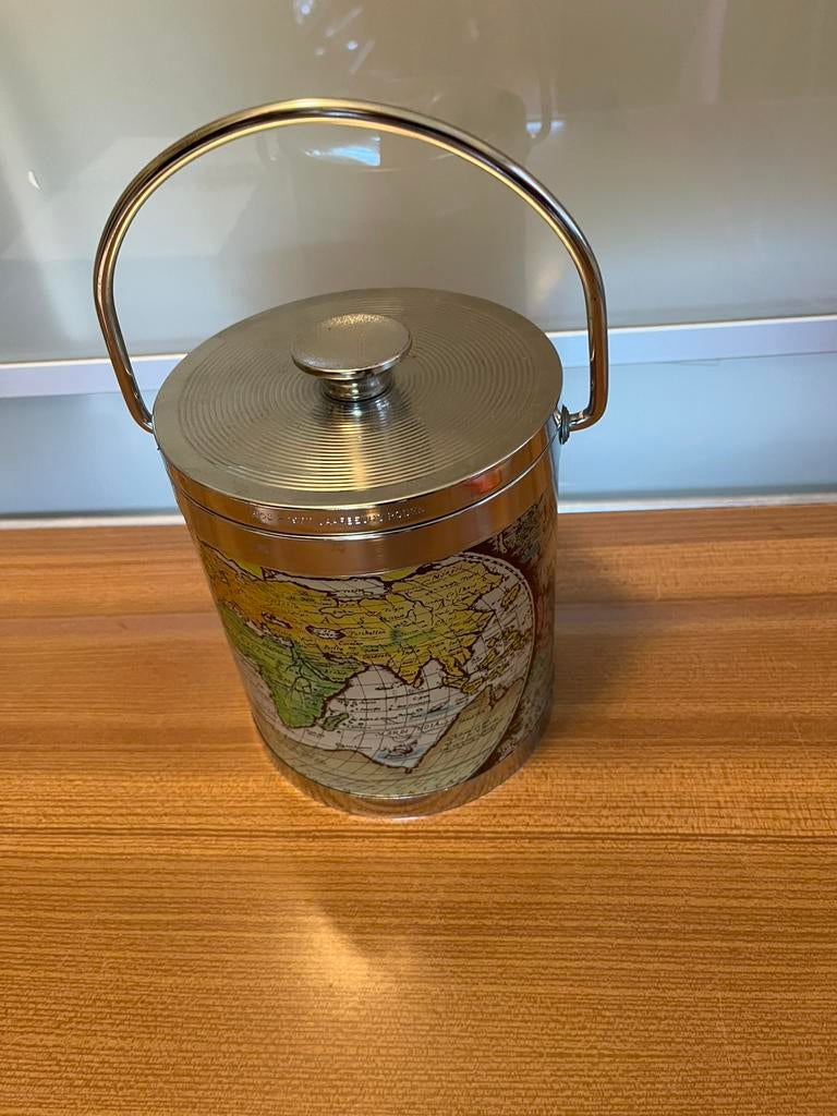 Vintage ijsemmer met wereldkaart, Huis en Inrichting, Ophalen of Verzenden, Zo goed als nieuw, Overige materialen