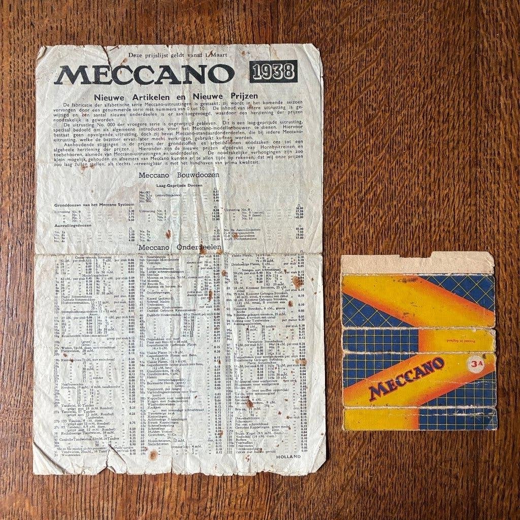 Vintage antiek Meccano prijslijst 1938, Ophalen of Verzenden