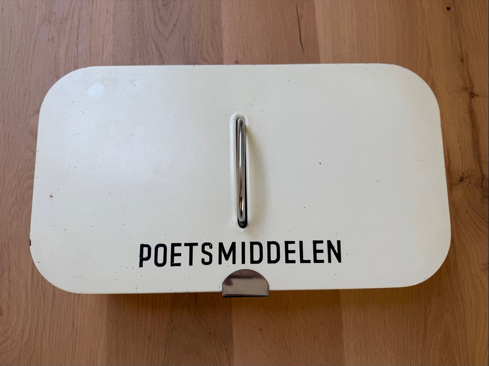 Vintage Poetsmiddelen Blik - Crème Wit Emaille, Ophalen of Verzenden