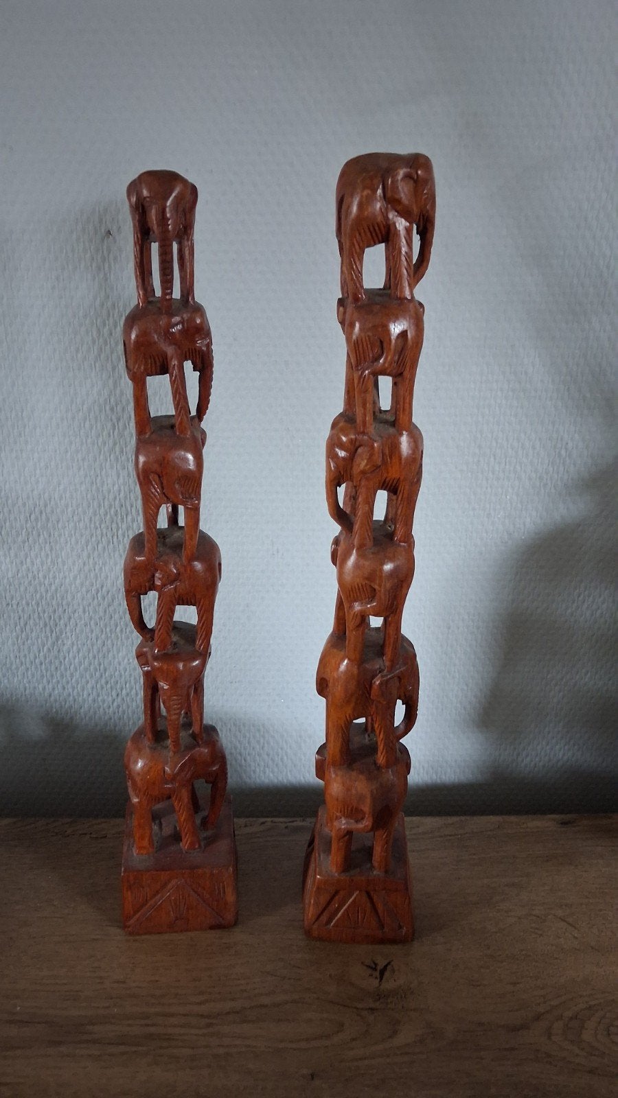 Houten olifantenstapel - Handgesneden Afrikaanse kunst, Antiek en Kunst, Ophalen, 20 - 50 cm, Beeld, Hout